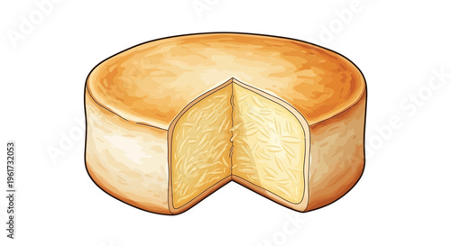 Round Cheese Wheel with Slice Cut Out, Isolated on White Background