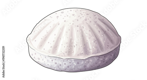 White bath bomb with textured surface and radiating lines