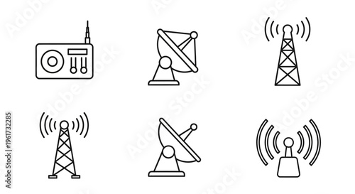 Radio communication towers and satellite dishes.