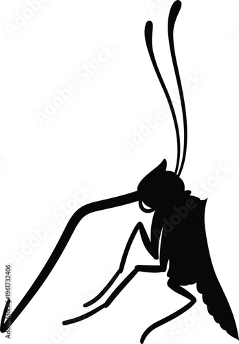 Mosquito Silhouette Illustration Flying Insect Vector Symbol with Long Proboscis Detail for Pest Control Logo Health Warning Icon and Entomology Design Use