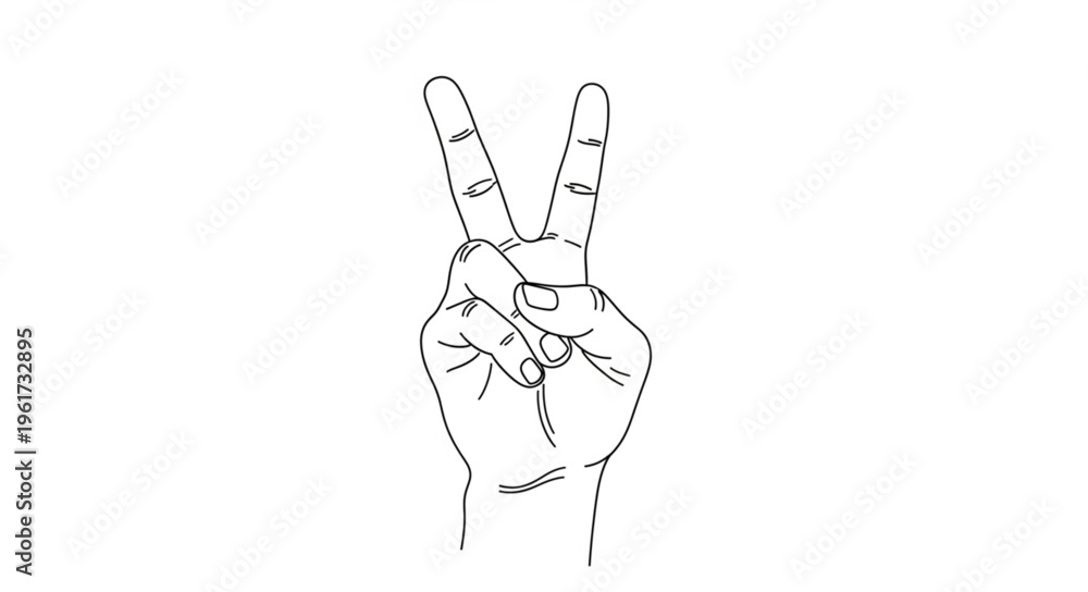 Fototapeta premium Hand gesture displaying the peace or victory sign in black and white.