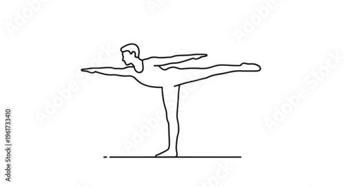 Line art of a person in warrior III yoga pose.