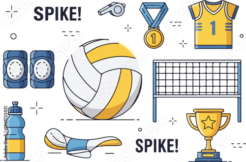 Volleyball equipment and accessories for a professional match and training sessions