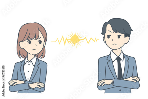睨み合う若いビジネスマンとビジネスウーマンのイラスト