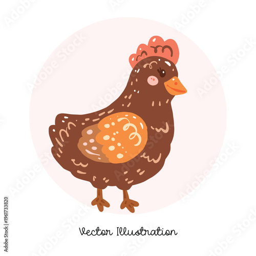 Cute Brown Chicken Standing Farm Illustration
