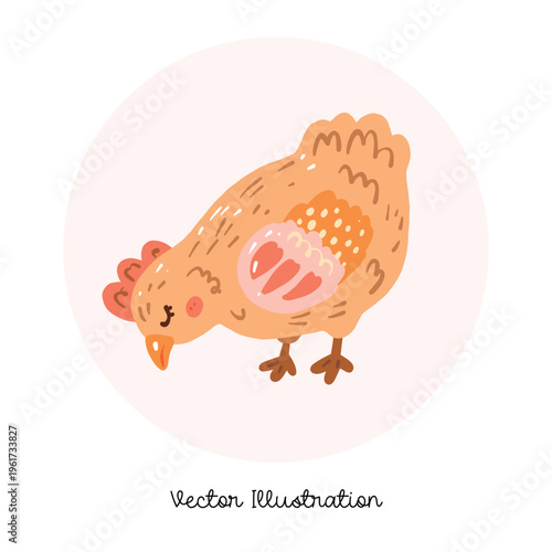 Cute Hen Pecking Ground Cottagecore Farm Illustration