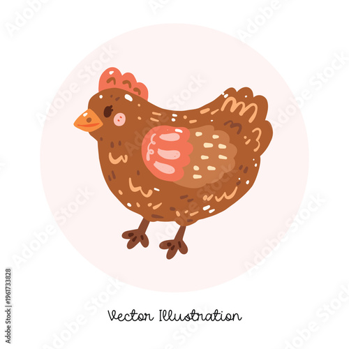 Brown Hen Standing Cute Farm Animal Illustration