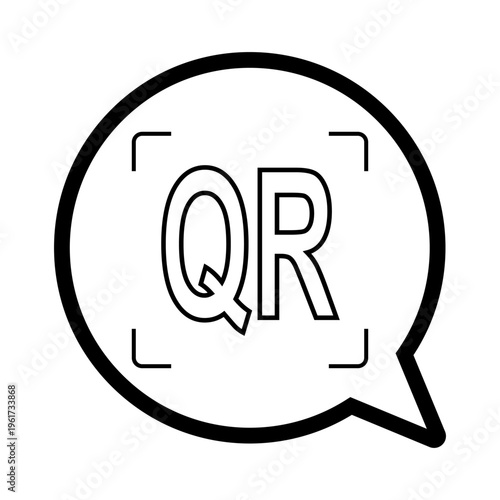 qr code scan in chat bubble icon with clean outline, modern messaging and contactless interaction symbol for apps, support and digital communication