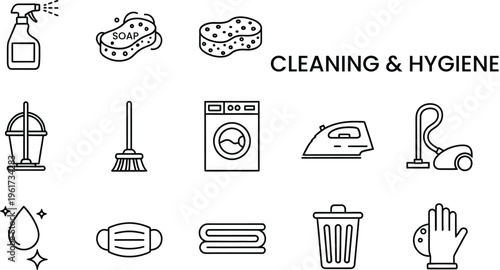 Stockline icon bundle cleaning hygiene vector illustrations