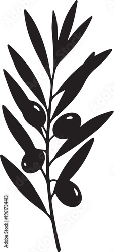 Olive branch silhouette, black icon, leafy vector, food symbol