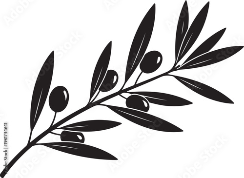 Olive branch, black silhouette, vector icon, leafy symbol