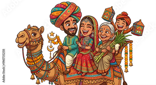 Rajasthan Desert Festival Camel Caricature Vector Illustration Isolated