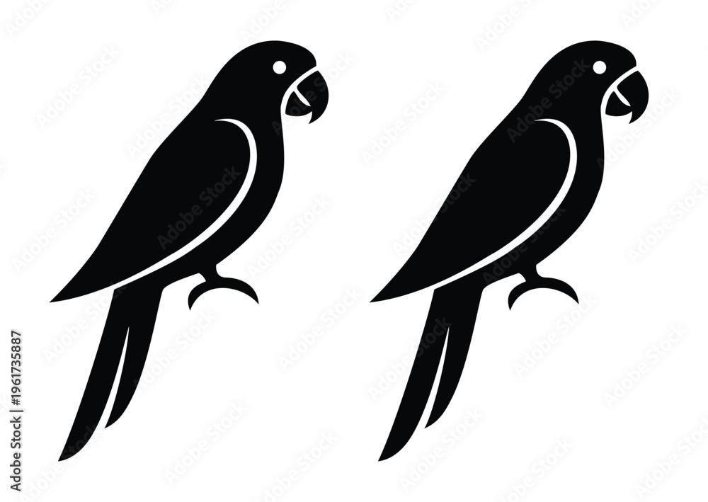 Obraz premium Parrot Silhouette Icons for Tropical Bird Sanctuary Branding, Exotic Pet Shop Graphics, and Jungle Wildlife Conservation Identity