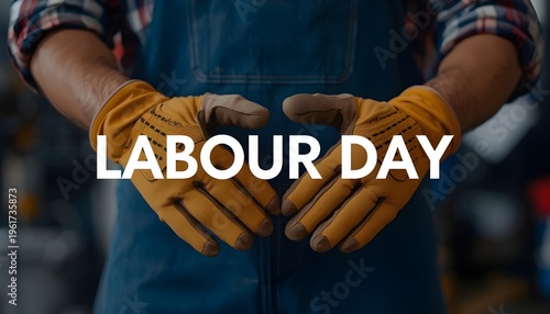 A person wearing work gloves and an apron celebrating Labour Day in a workshop