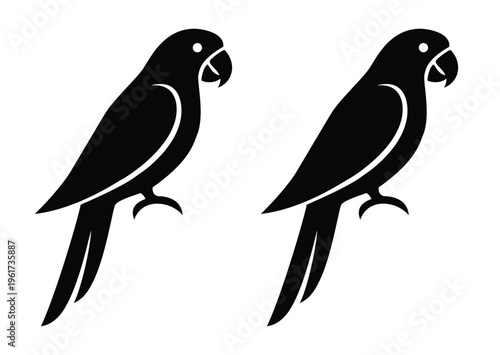 Parrot Silhouette Icons for Tropical Bird Sanctuary Branding, Exotic Pet Shop Graphics, and Jungle Wildlife Conservation Identity