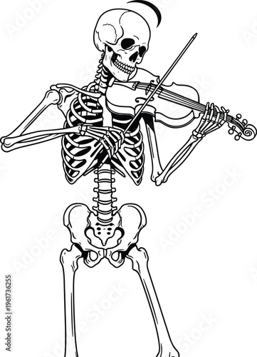Photos Skeleton playing violin, Halloween music icon, spooky musician silhouette, gothi