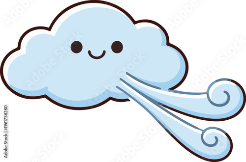 Cute wind cloud weather icon flat vector illustration