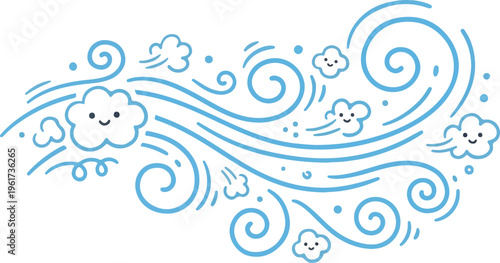 Cute wind cloud weather icon flat vector illustration