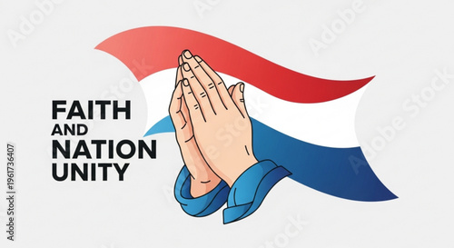 Faith and nation unity symbol with praying hands and flag ribbon