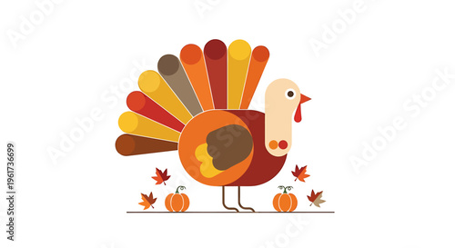 Colorful cartoon turkey standing proudly outside.