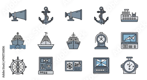 Nautical icons and ship objects.