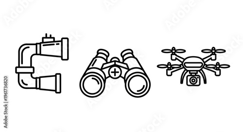 Drone Camera Pipe Binoculars Icons.