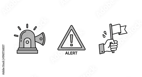 Warning signs and alert symbols.