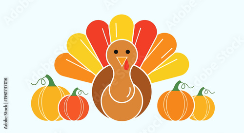 Cartoon Turkey with Pumpkin Fruits.