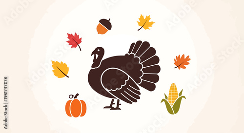 Brown Turkey Bird Animal Illustration.