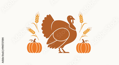 Brown Turkey Bird Thanksgiving Symbol.