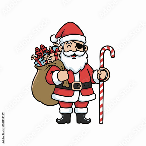 winking pirate santa with christmas gifts