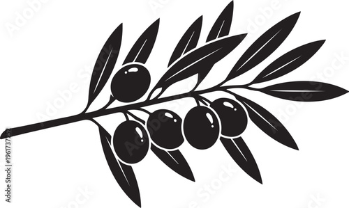 Olive branch, black silhouette, vector icon, leafy symbol, food and drink illustration