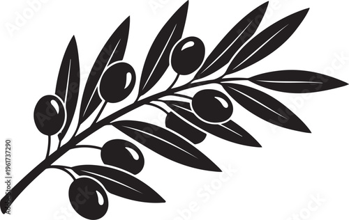 Olive branch, black silhouette, vector icon, leafy symbol, food and peace sign