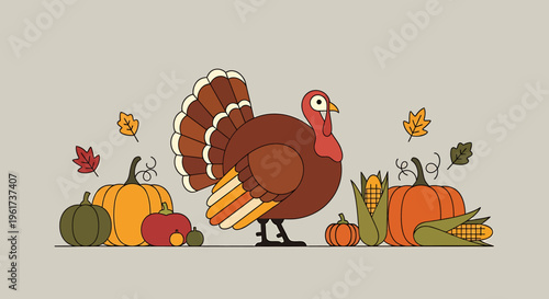 Brown Turkey Standing With Autumn Leaves.