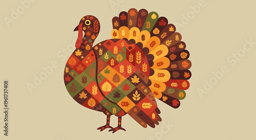 Colorful Turkey Bird Thanksgiving Symbol.