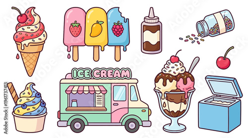 Sweet Treats and Summer Vibes A Collection of Delicious Ice Cream Illustrations