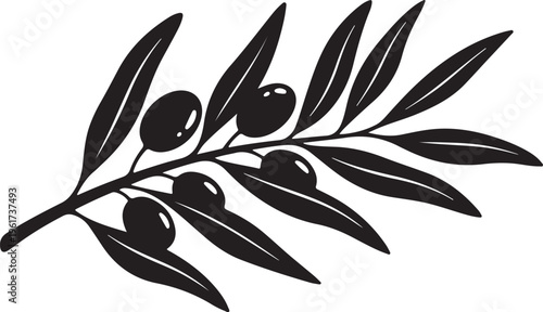 Olive branch, black silhouette, vector icon, leafy symbol