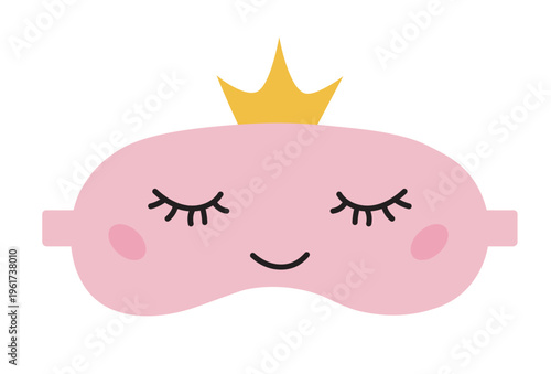 Pink princess with crown Mask for dreamingr Night mask. Vector flat iilustration.