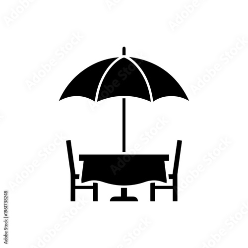 Restaurant table and umbrella icon representing outdoor dining and hospitality concept Vector illustration