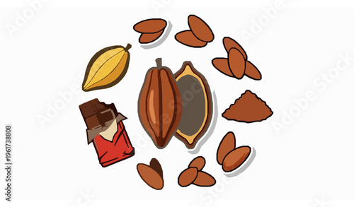 Circular cacao chocolate doodle stickers retro cartoon vector set