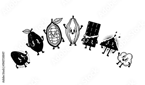 Arc layout cacao chocolate retro doodle sticker vector set