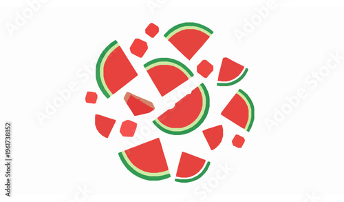 Circular watermelon slices cubes seeds playful summer vector