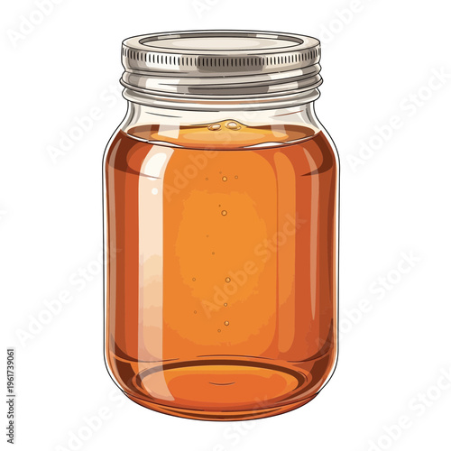 Glass jar filled with amber liquid, simple illustration