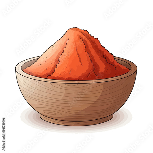 Wooden bowl filled with vibrant orange spice powder