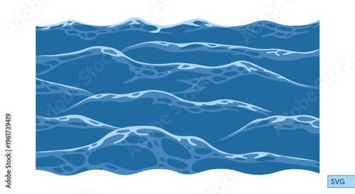 Abstract Blue Water Waves Pattern, Flowing Liquid Surface, Dynamic Motion