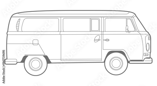 Minimalist Line Art Illustration of a Vintage Classic Camper Van Silhouette
