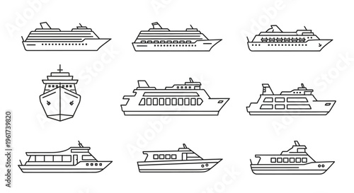 Cruise Ships Line Drawings Collection.