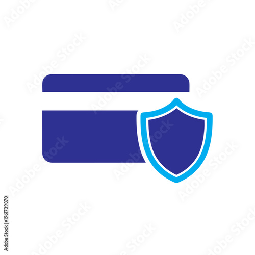 Dark blue banking card graphic featuring a lighter blue shield overlay signifies robust digital account defense and transactional.