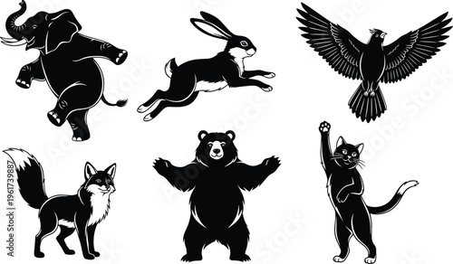 Photography Animal silhouettes collection, elephant, rabbit, eagle, fox, bear, cat, wildlife