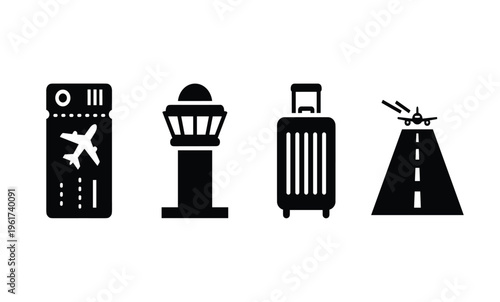 Airport Travel Icons Set Black.